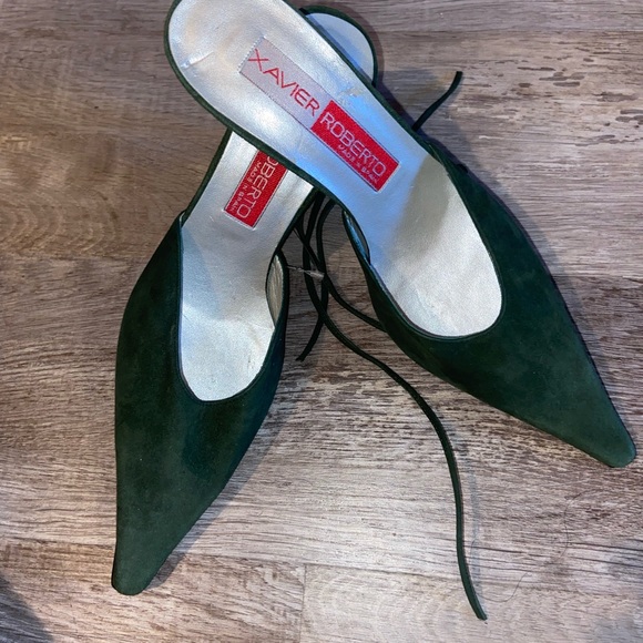 Xavier Roberto Women’s Green Suede Strappy Pointed Toe 4” High Heels size 7  (L) - Picture 2 of 10